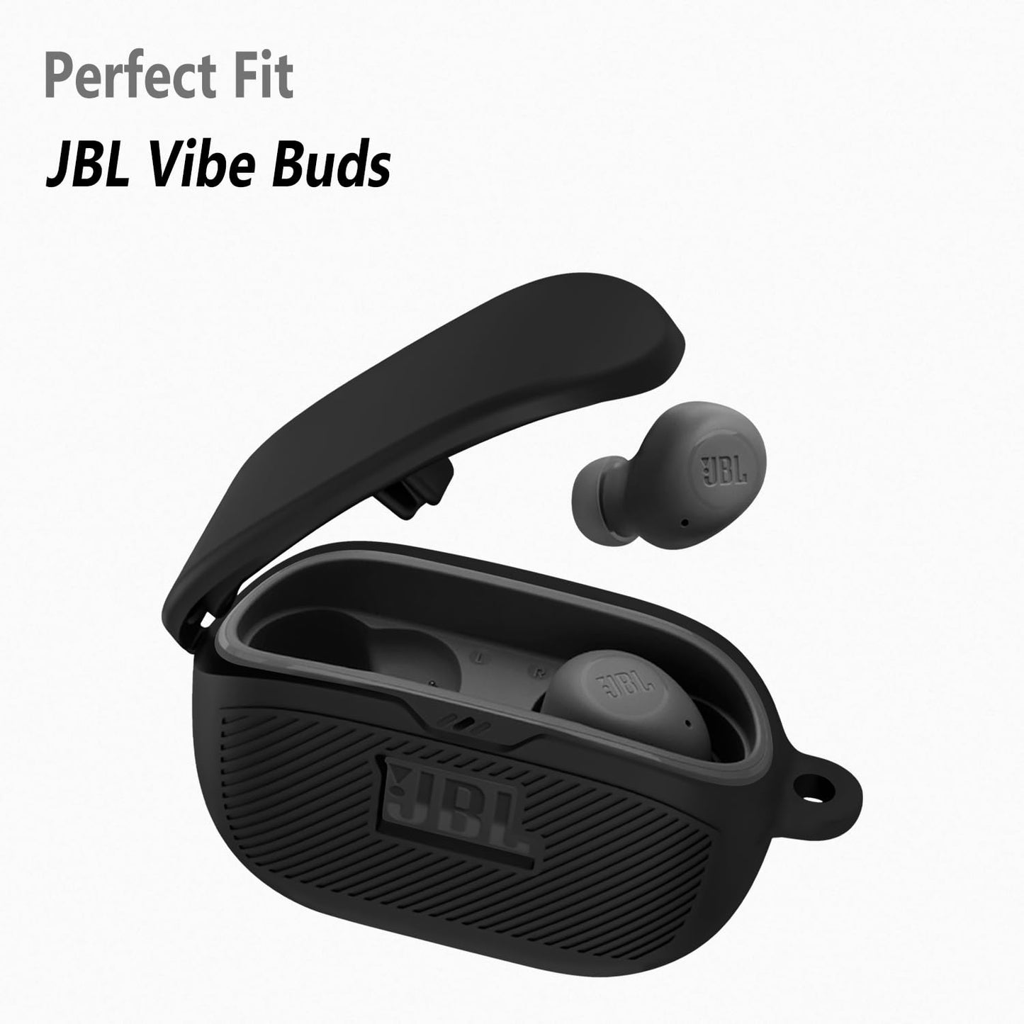 Geiomoo Silicone Case for JBL Vibe Buds 2, JBL Vibe Buds, Protective Cover with Carabiner (Black)