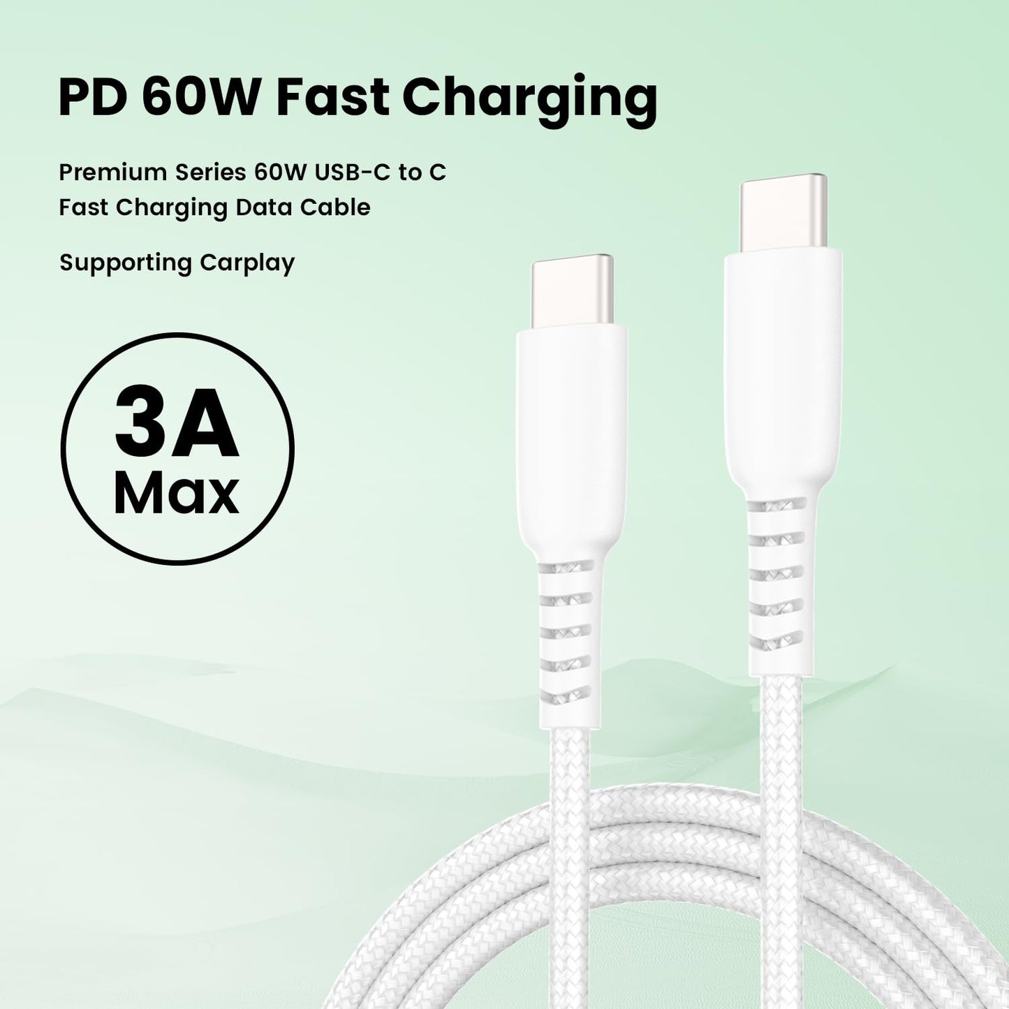 USB C to USB C Cable, Amaitree 3Pack 3Ft Fast Charging iPhone USB C Woven Cord, 60W USB C to USB C Car Play Charging Data Cable for iPhone
