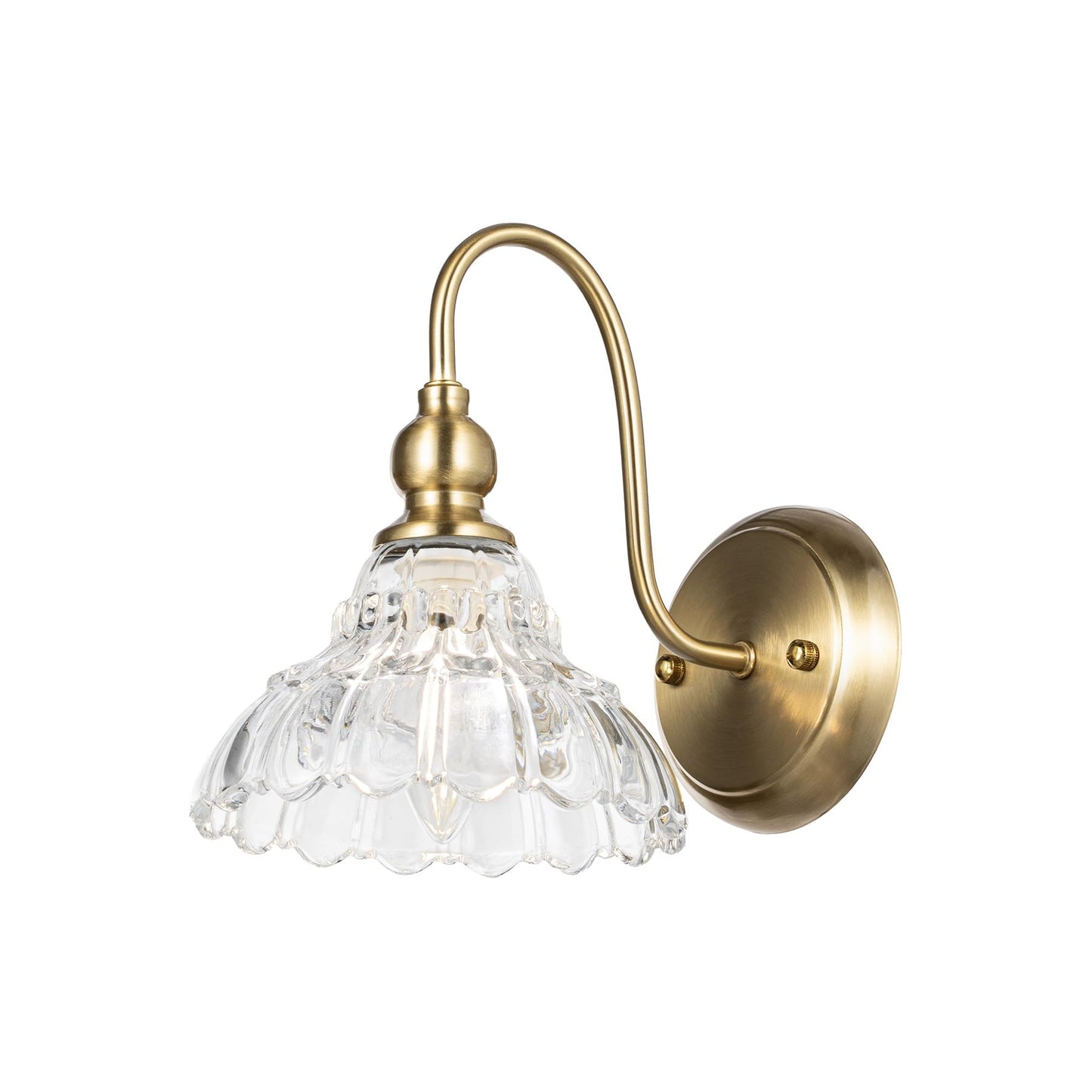 Lucande 9.5" Glass Vintage Wall Sconce Light, Gold Iron Hardwired Wall Light Fixture, Clear Textured Flower Glass Shade, Wall Lamp for Bathroom