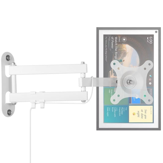 Full Motion Wall Mount for Echo Show 15, Monitor Wall Mounting Bracket for 15-28 Inch Monitors TVs, Swivel and Tilt 360 Rotate Wall Mount for Alexa
