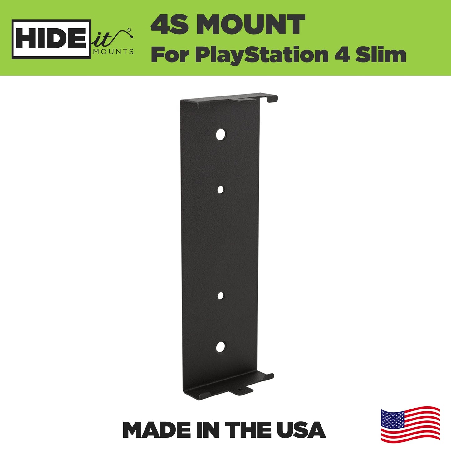 HIDEit Mounts 4S Wall Mount for PlayStation 4 Slim - Patented in 2018, Made in USA - Steel Wall Mount for PS4 Slim to Safely Store Your PS4 Slim Near