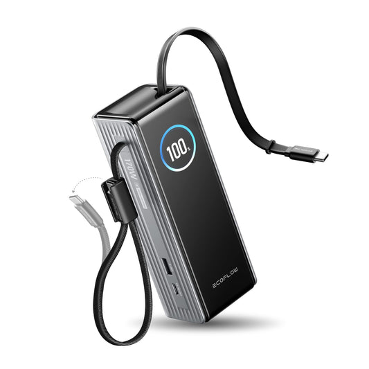 EF ECOFLOW Laptop Power Bank, 25000mAh Rapid Portable Charger, Triple 100W USB-C Ports, Built-in Retractable Cables, Fast Charging for iPhone 17/16