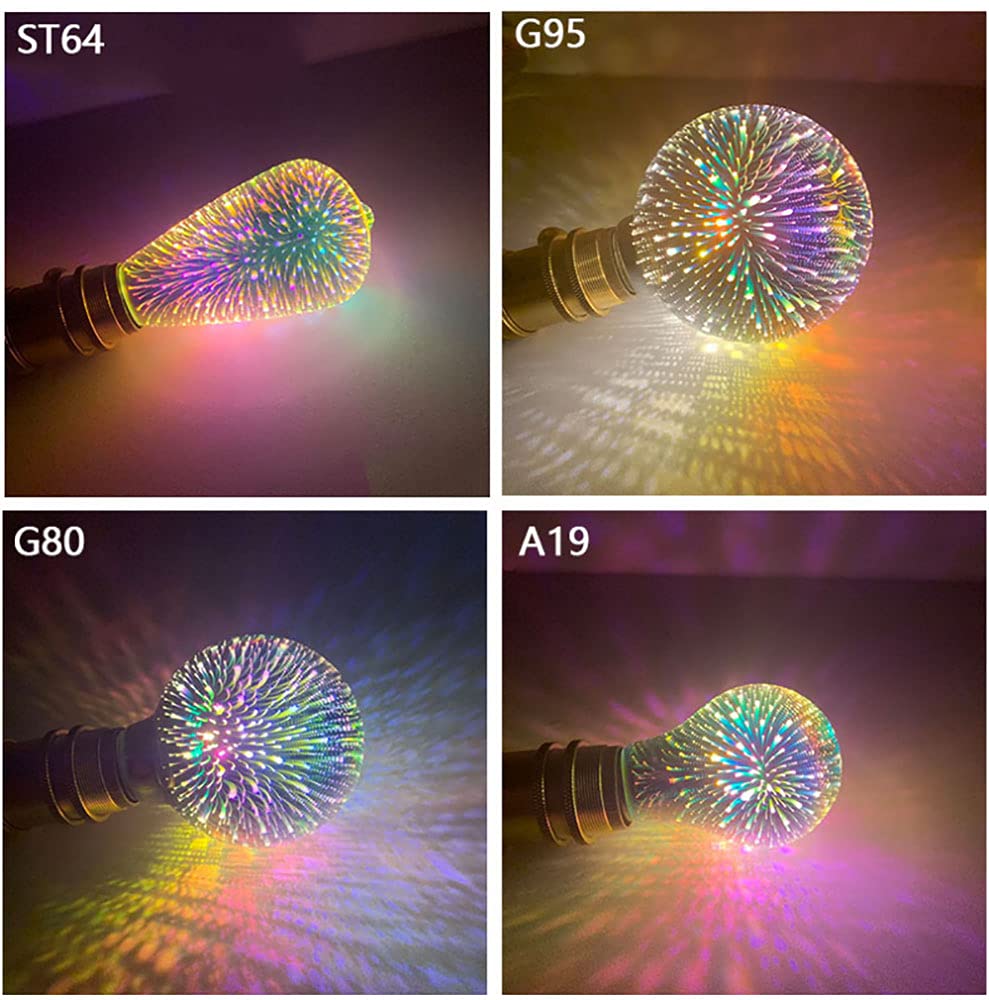 AMZSTAR 3D Firework Bulb Globe Light Bulb E27 AC 85-220V 4W Retro Edison Bulb Warm White Light for Holiday Christmas Decoration Bar Glass LED Lamp