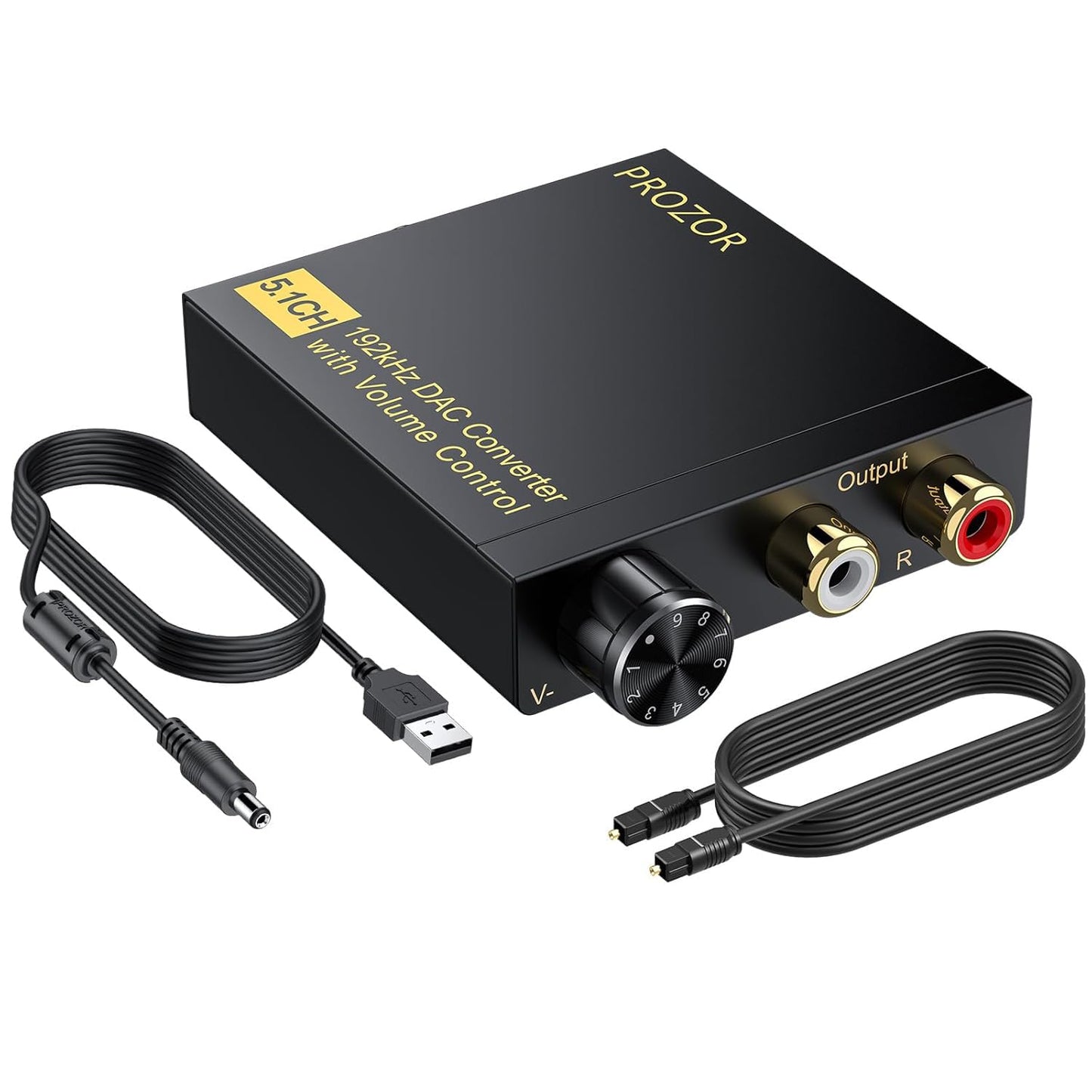 PROZOR DAC Converter 192Khz Digital to Analog Audio Decoder with Volume Control Support 5.1CH DTS Dolly-AC3 Coaxial SPDIF Toslink Optical to RCA