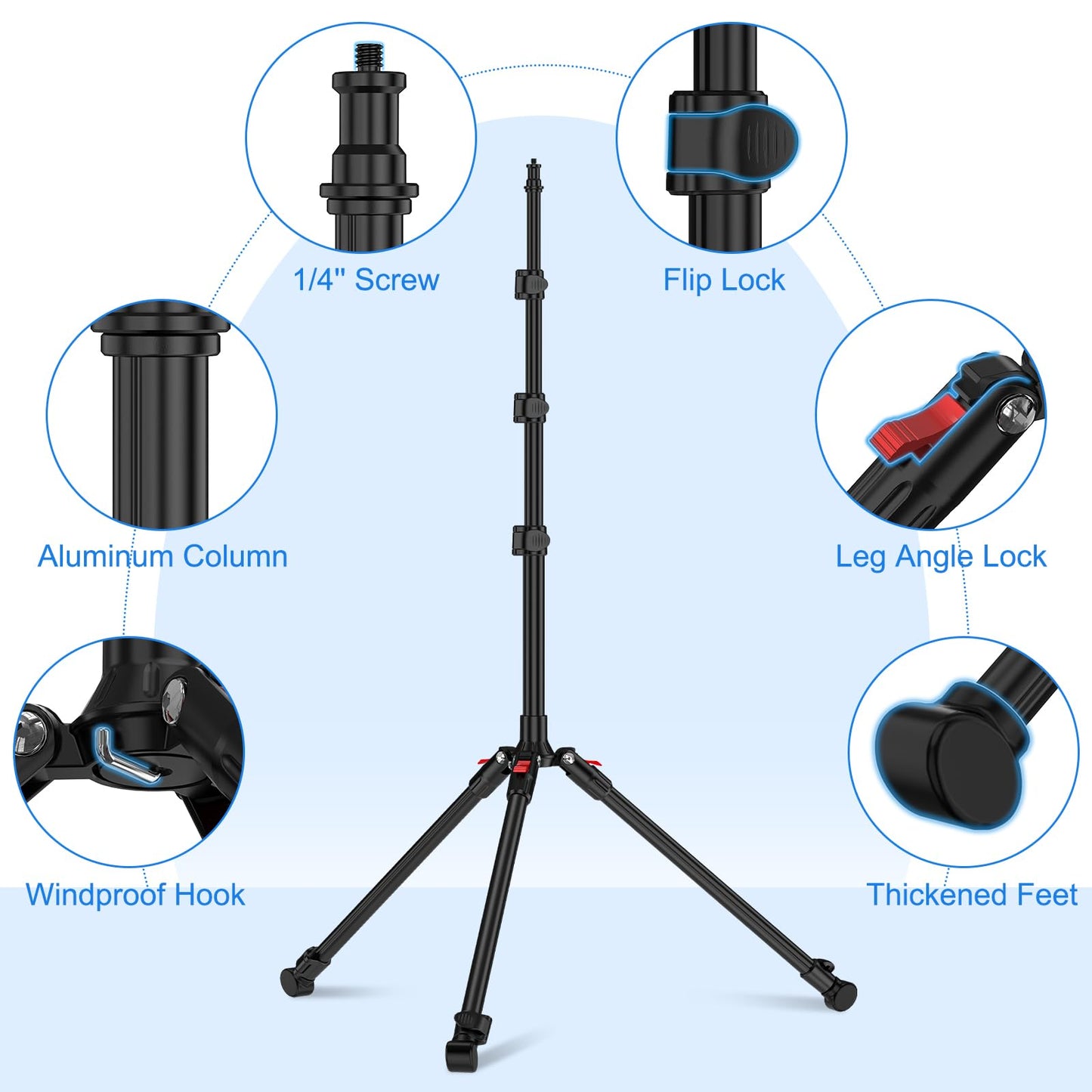 Anautin Extendable Light Stand Photography, 6.6ft/2m Light Tripod Stand for Travel, 13lb/6kg Heavy Duty Studio Lighting Stand for Continue Output