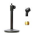 Movo TMC-3 Small Adjustable Table Mic Stand with Round Base and Universal Mic Clip. Table Top Mic Stand Height is Adjustable with Weighted Base Sits