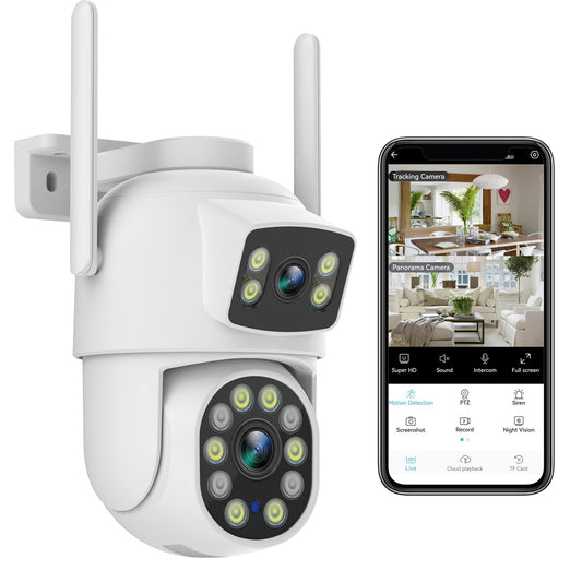 Dosilkc 2K Dual Lens Outdoor Security Camera, 360° View Pan/Tilt 2.4G WiFi Wireless Linkage Cameras for Home Security, Home Surveillance Camera