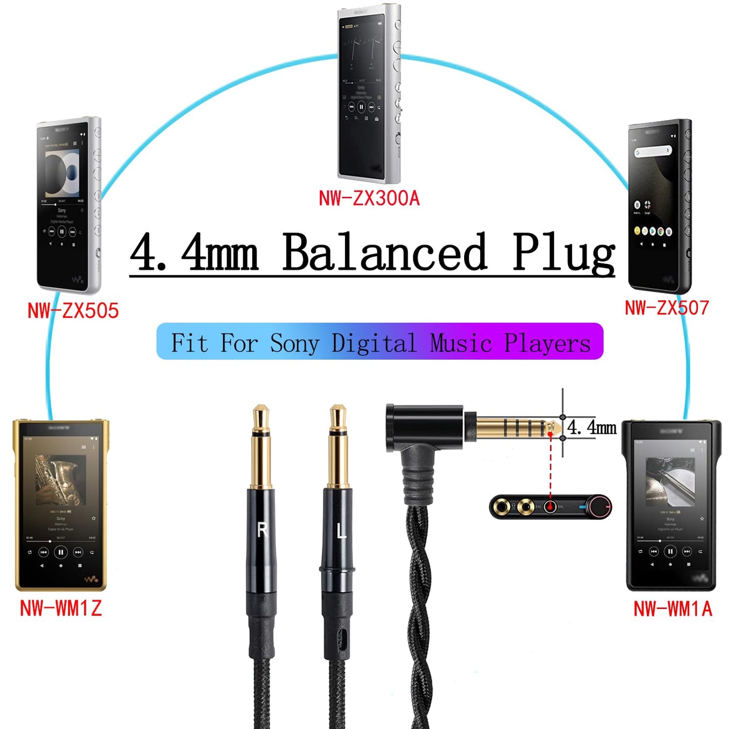 FAAEAL Balanced Cable Replacement for Hifiman Sundara HE4XX,HE400SE,Meze 99 Classics,Denon AH-D7200 Headphones,4.4mm to Dual 3.5mm Works on Sony…