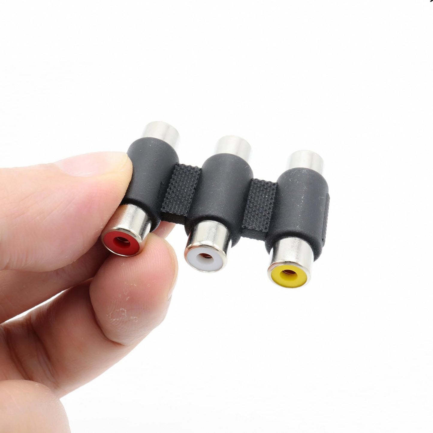 ZXUEZHENG 2 Pack RCA Female to Female Coupler,Triple Coupler, Barrel Connectors, Stereo Audio Video Cable Adapter Coupler Panel Mount?3 Female
