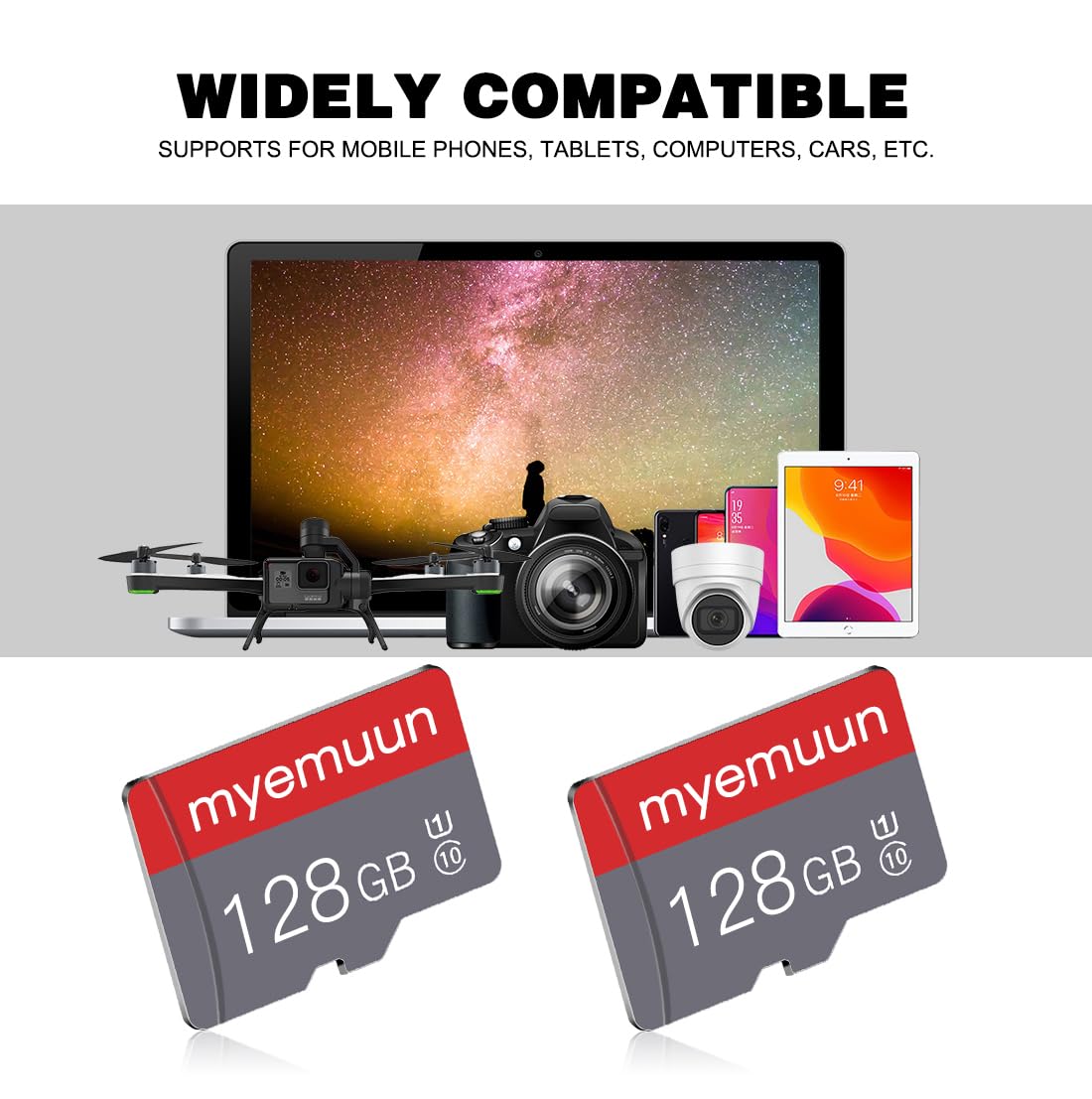 2 Pack 128 GB Micro Memory Card with Adapter, TF Memory Card Class 10, Mini Memory Card for Smartphone/Tablet/Camera/Personal Computer (128GB*2-U1)