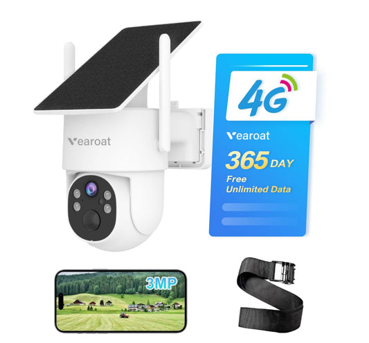 Vearoat 4G LTE Cellular Security Camera Outdoor System, 365 Days Unlimited Data,Wireless Solar Security Camera?Remote Monitoring, Motion Sensor, Human