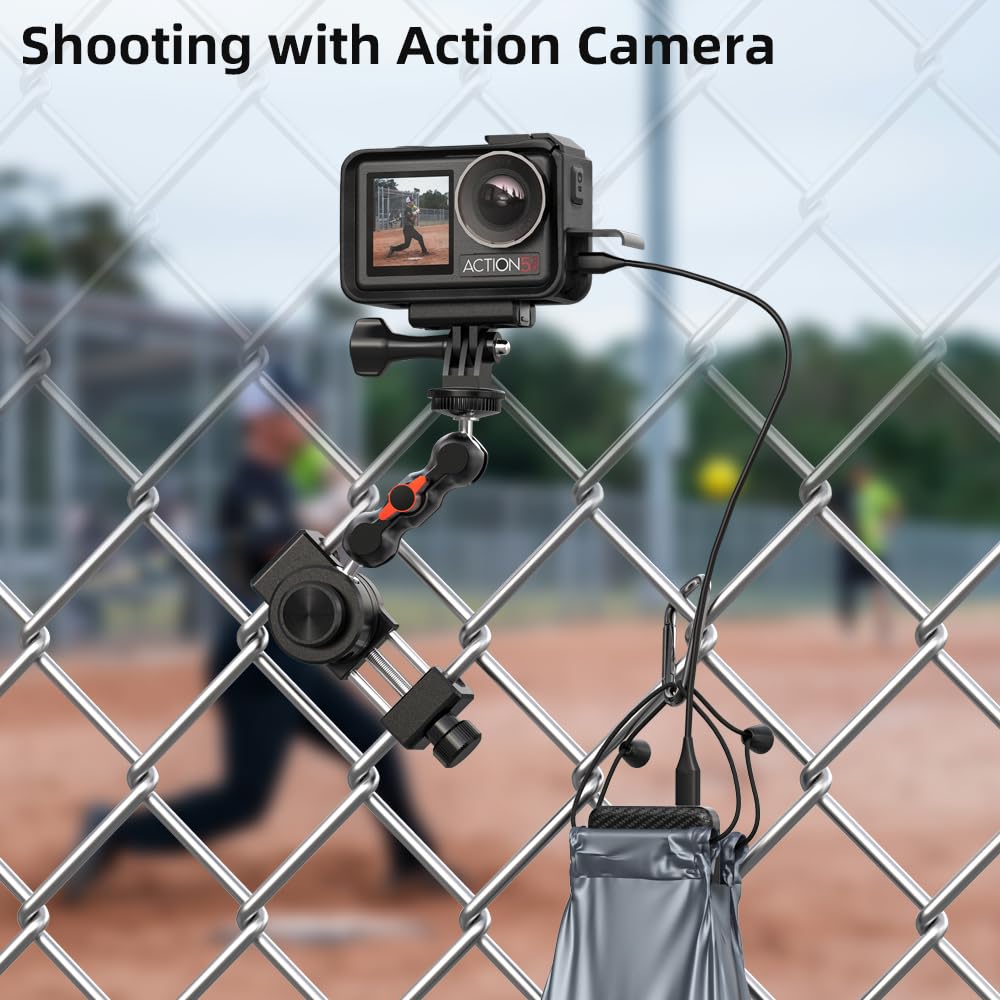 SUREWO Aluminum Cell Phone Fence Mount for iPhone, Go pro,DJI Osmo Action 5Pro/4/3/2, Insta360,Mevo Start Clip Stand for Baseball Softball Tennis