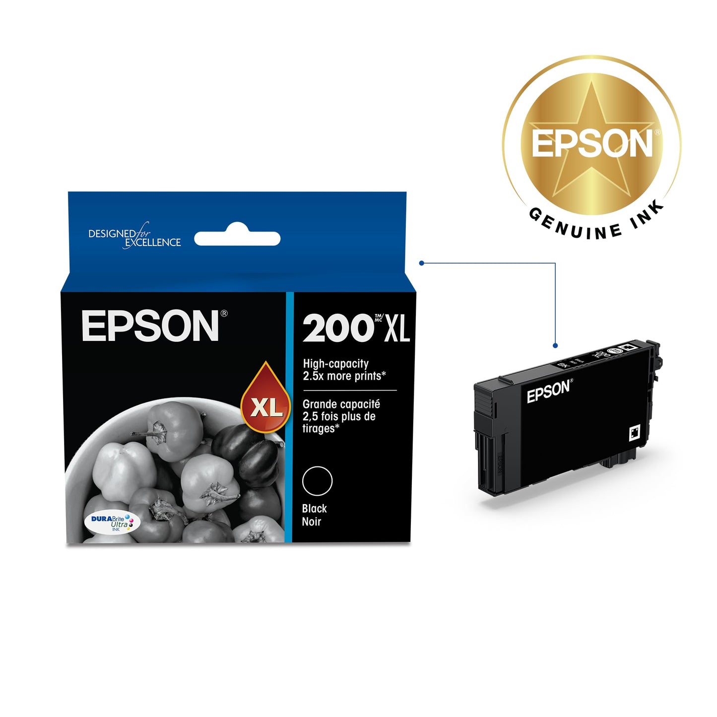 Epson 200 DURABrite Ultra Ink High Capacity Black Cartridge (T200XL120-S) Works with Workforce WF-2520, 2530, 2540, Expression XP-200, 300, 310, 400