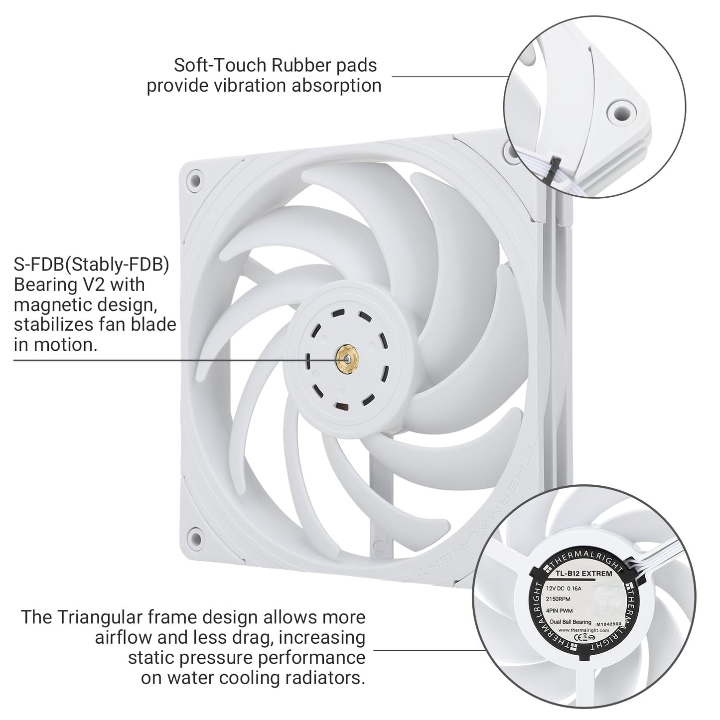 Thermalright TL-B14W 140mm CPU Cooler Fan, Computer White Case Cooling, PWM Control, Static-Pressure Performance Fan,Glue Balancing Technology(Red mud