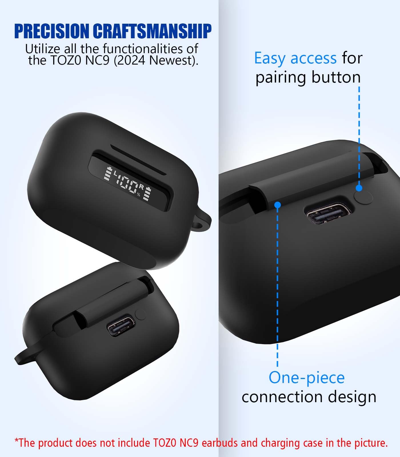 AGENTNANO for TOZ0 NC9(2024) Case Cover, Silicone Protective Battery Display Visible Design Cover ONLY for TOZO NC9 Hybrid Active Noise Cancelling