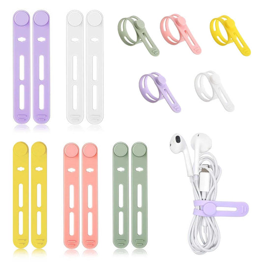 10pcs Silicone Cable Tie Data Cable Organizer, Reusable Cable Manager, Multi Purpose Elastic Rope Manager for Bundling and Fastening Cables and Wires