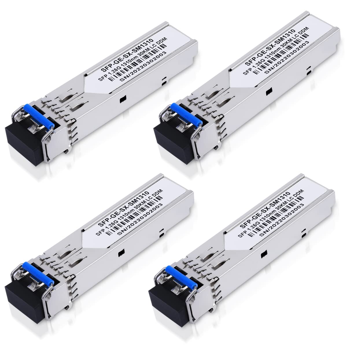 4Pack 1.25G SFP LC Module 1000Base-LX(SMF,1310nm,20km,DDM) Single-Mode Transceiver for Cisco GLC-LH-SMD,Ubiquiti UniFi,Meraki