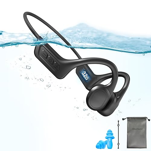 SilisoundTek Bone Conduction Swimming Headphones,Waterproof IP68,Wireless Bluetooth 5.3 Earphones with Microphone, Built-in 32GB MP3 Open Ear…