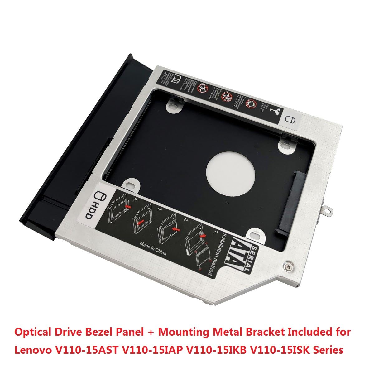 2nd HDD SSD Hard Drive Optical Caddy Frame Tray for Lenovo YangTian V110-15ISK V110-15IKB with Bezel Front Panel Faceplate Metal Bracket Holder