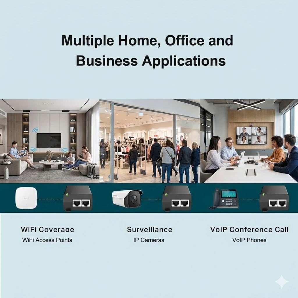 60W Gigabit PoE++ Injector, IEEE 802.3af/at/bt Compliant, 10/100/1000Mbps High PoE+ Switch Powerline Network Adapter, Replace for TRENDnet TPE-117GI