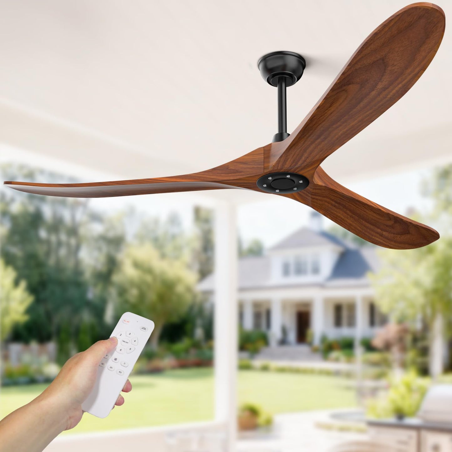 Obabala Ceiling Fan no Light,70 inch Outdoor Ceiling Fan Without Lights for Patios, 3 Blade Solid Wooden Large Propeller Ceiling Fans with Remote