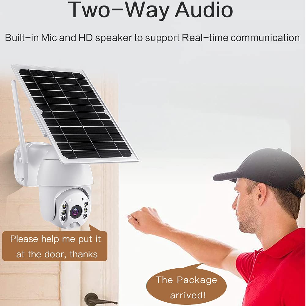 Alptop 100% Wire-Free Wireless Rechargeable Battery Solar Powered Outdoor 1080P Pan Tilt WiFi Security Camera PIR Motion Recording Two-Way Audio IP65