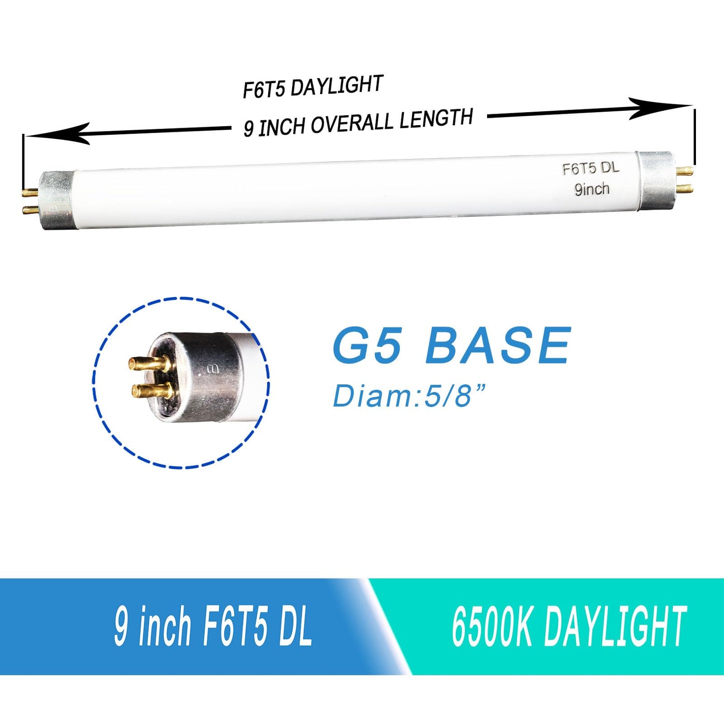 Accway (6 Pack) F6T5/DL 6500K Fluorescent Light Bulb, F6T5/D 6W Day Light T5 Liner Tube, G5 Base Replacement for Camping Lanterns Lamp F6T5/TTL Make