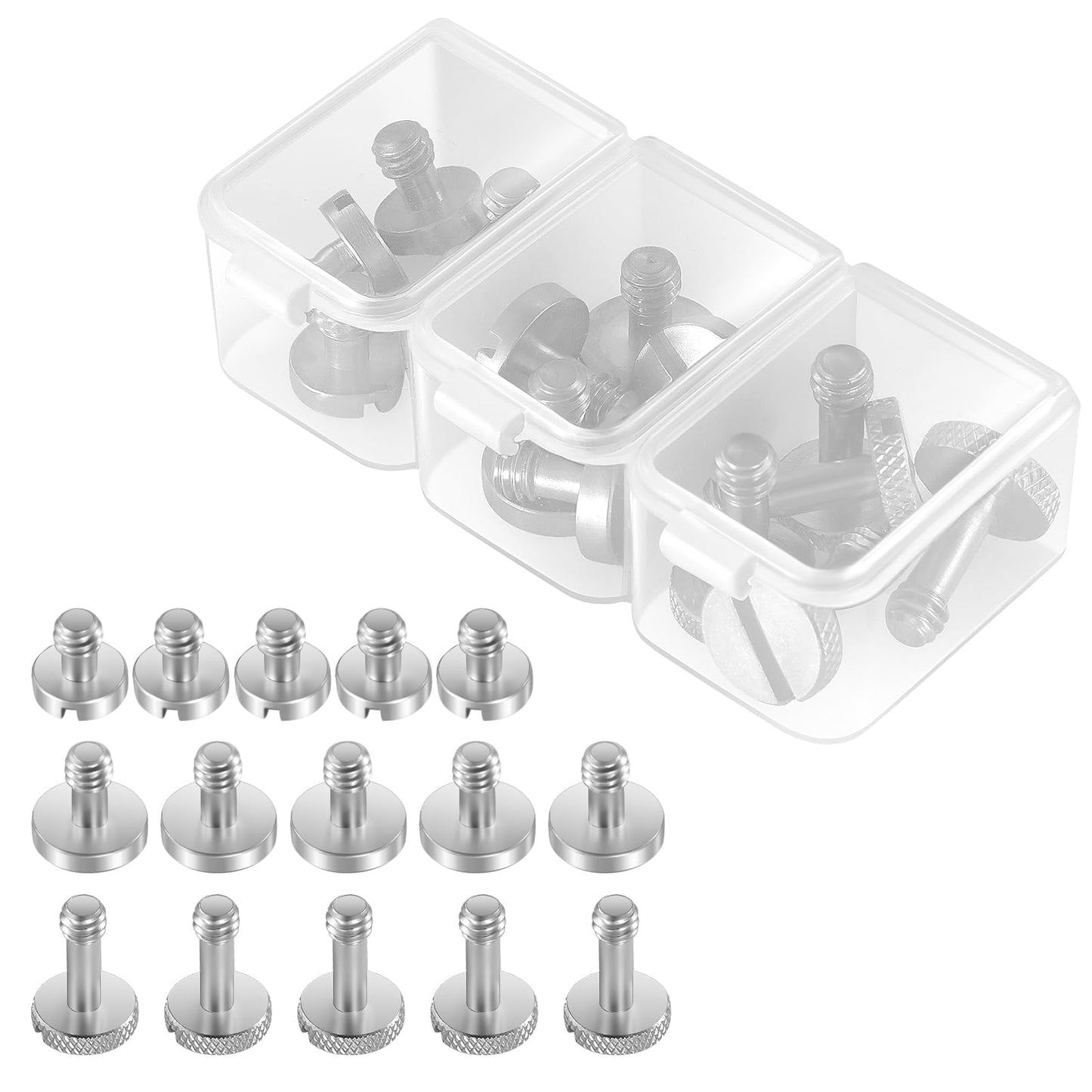 NEEWER 15PCS 1/4" Screws with Storage Cases, 3 Sizes Stainless Steel 1/4"-20 Slotted Camera Screw Kit Tripod Screw Quick Release Mounting Replacement