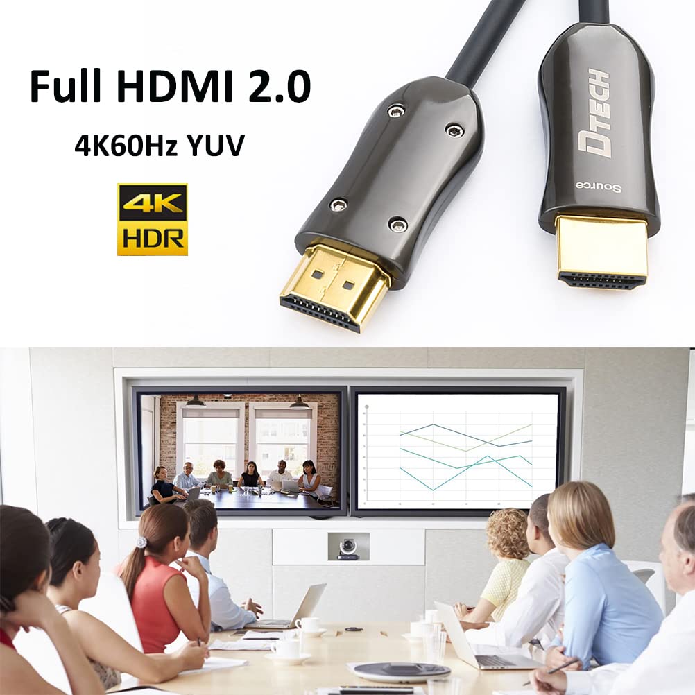 DTECH 4K Fiber Optic HDMI Cable 50ft Long Thin Optical HDMI 2.0 Cable 4K60Hz 18Gbps High Speed Slim UHD Video Cord 50 Feet for Monitor Projector