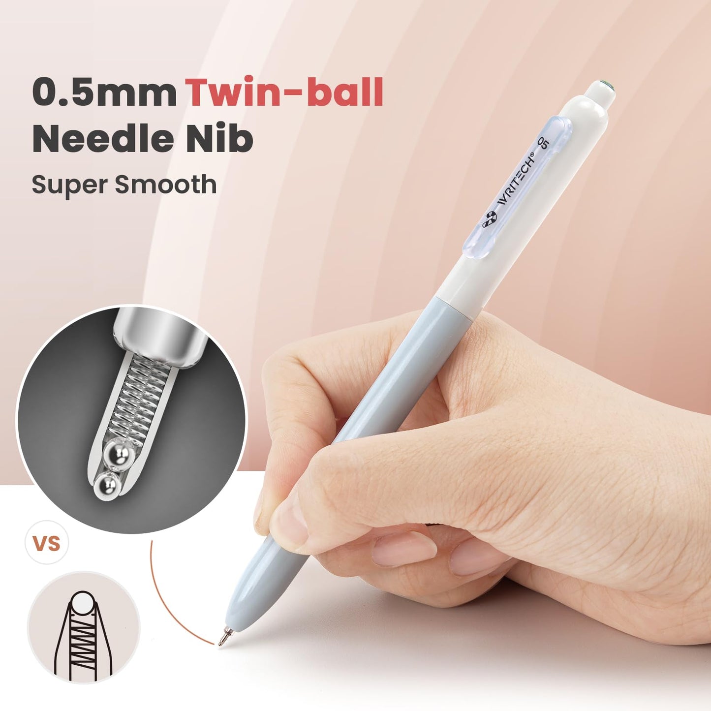WRITECH Gel Pens Fine Point: 0.5mm Retractable Fine Point Smooth Writing Pen Set No Smear Black Ink Silent Click 4ct for Journaling