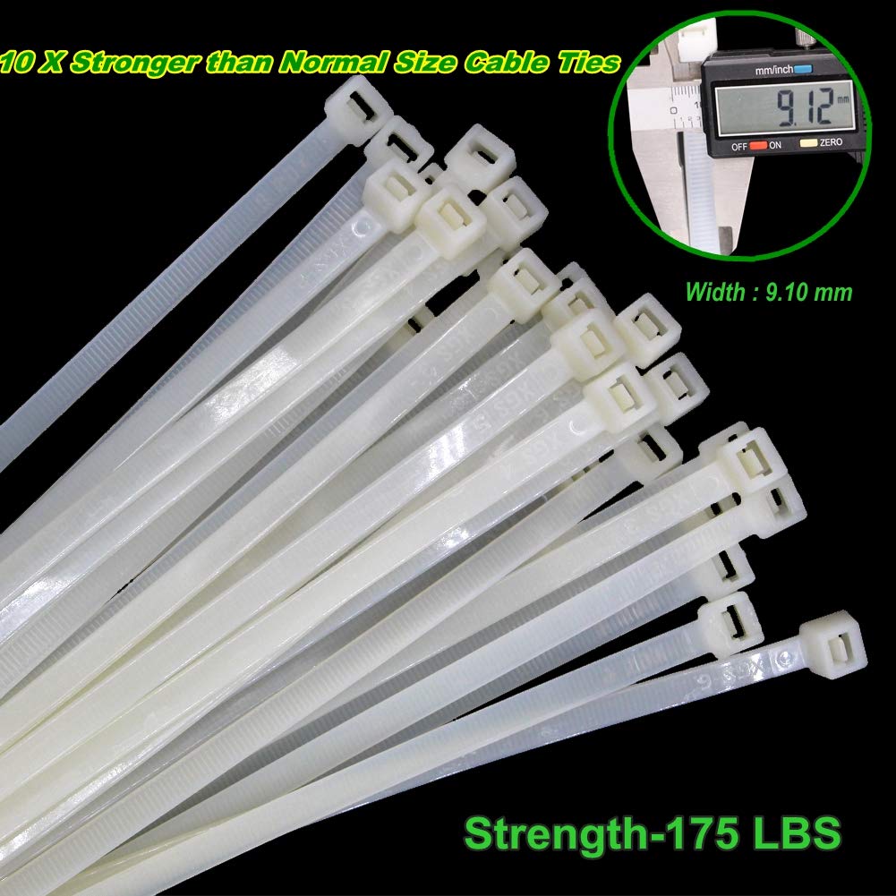 HAODE FASHION Heavy Duty Strong 175 LBS 16 Inch White Clear Color Cable Ties,Outdoor Gardening Tools Plants Ties, Self-locking Adjustable Wire