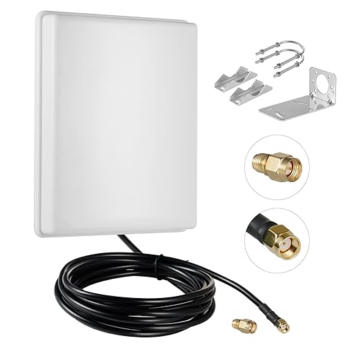 Outdoor 15dBi Dual Band WiFi 2.4GHz 5GHz 5.8GHz Long-Range Directional Panel Antenna with 10Ft Cable for WiFi Router Wireless Network Card Security IP