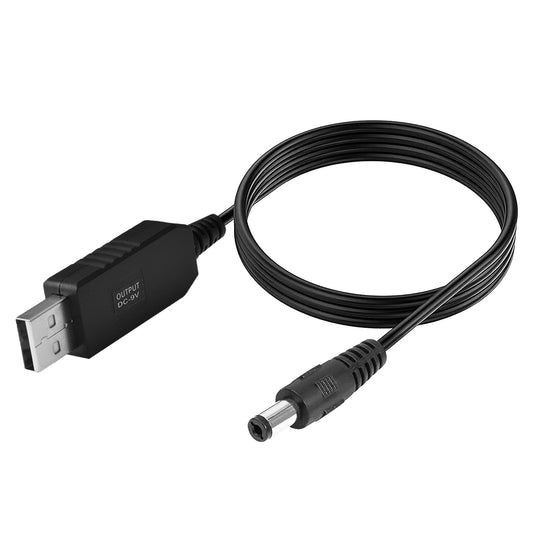 Hizsoaor USB DC 5V to DC 9V Voltage Power Supply Cable - USB to 9V Cable with DC Jack 5.5 x 2.1mm, Tip Negative(-) Design, Max DC-5V-to-9V