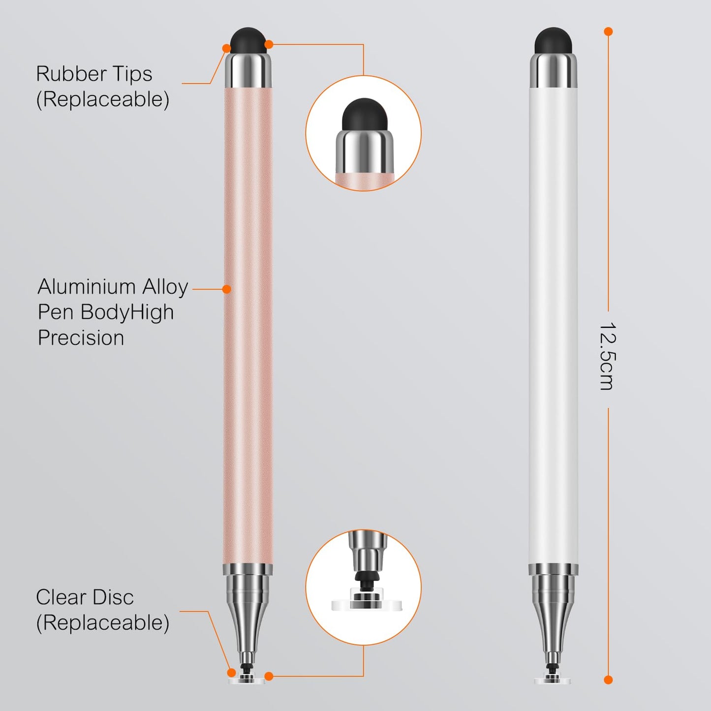 2-Pack Tablets Stylus Pen for All Touchscreen with Precision Disc Tip, 2-in-1 Universal Stylus Compatible with Android, iOS, Surface, and Phone
