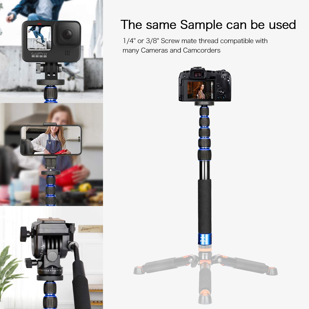 Koolehaoda 6-Section Monopod Compact Portable Photography Aluminum Alloy Unipod Stick, Max. Load 10kg / 22lbs, Folding Size is only 15-inch (K-266