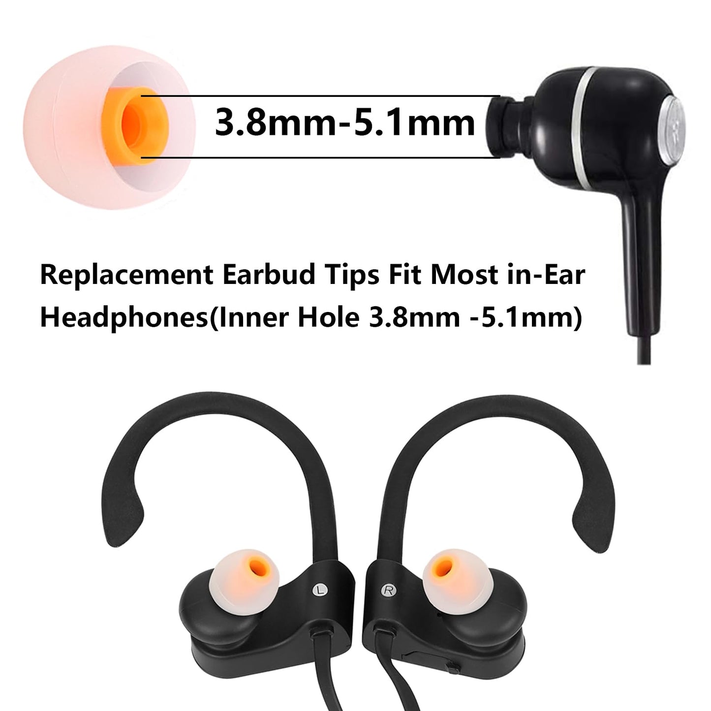 MMYQXI Earbud Replacement Tips Silicone Earbud Tips Earbud Covers Fit for in-Ear Headphones (Inner Hole 3.8mm -5.1mm) Earbud Rubber Tips Eartips 9…