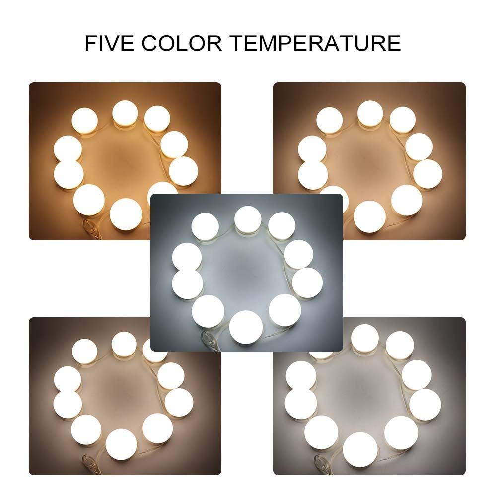 Cimenn Hollywood Makeup Vanity Mirror Bulb, 10Pcs USB LED 5 Color Temperature Light Bulb for Makeup Beauty Tabletop Vanity Mirror, Wall Mounted
