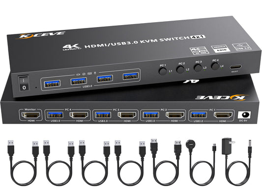 HDMI KVM Switch 4 Computers 4K@60Hz 2K@120Hz, Simulation EDID, Camgeet 4 Port USB3.0 KVM Switches for 4 PC Share 1 Monitor and Keyboard Mouse