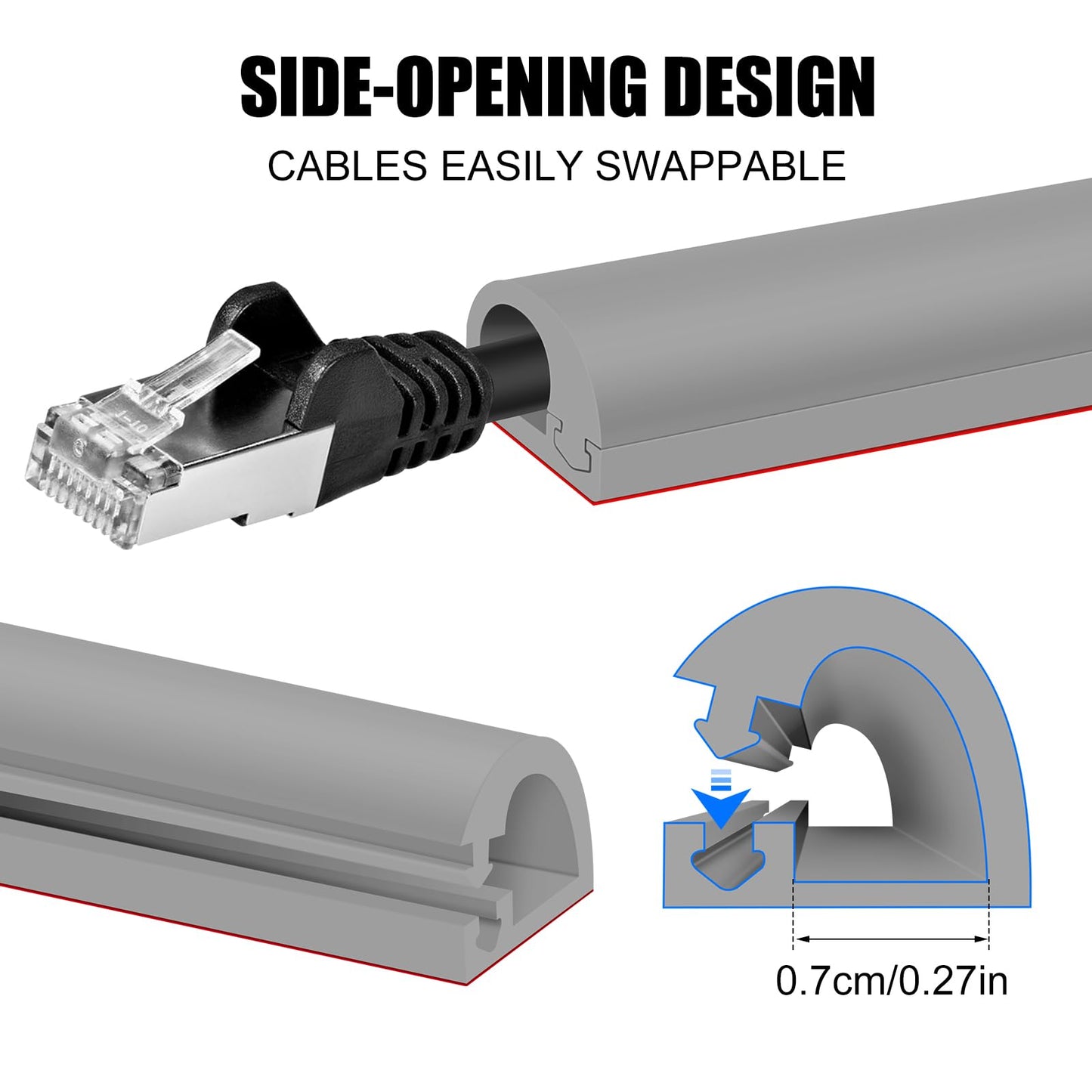 Self-Adhesive Cable Hider, Flexible Wire Cover Cable Raceway for Wires, Wall Mount TV, Home Audio, Network, Power, and Phone Line Managemen (Gray