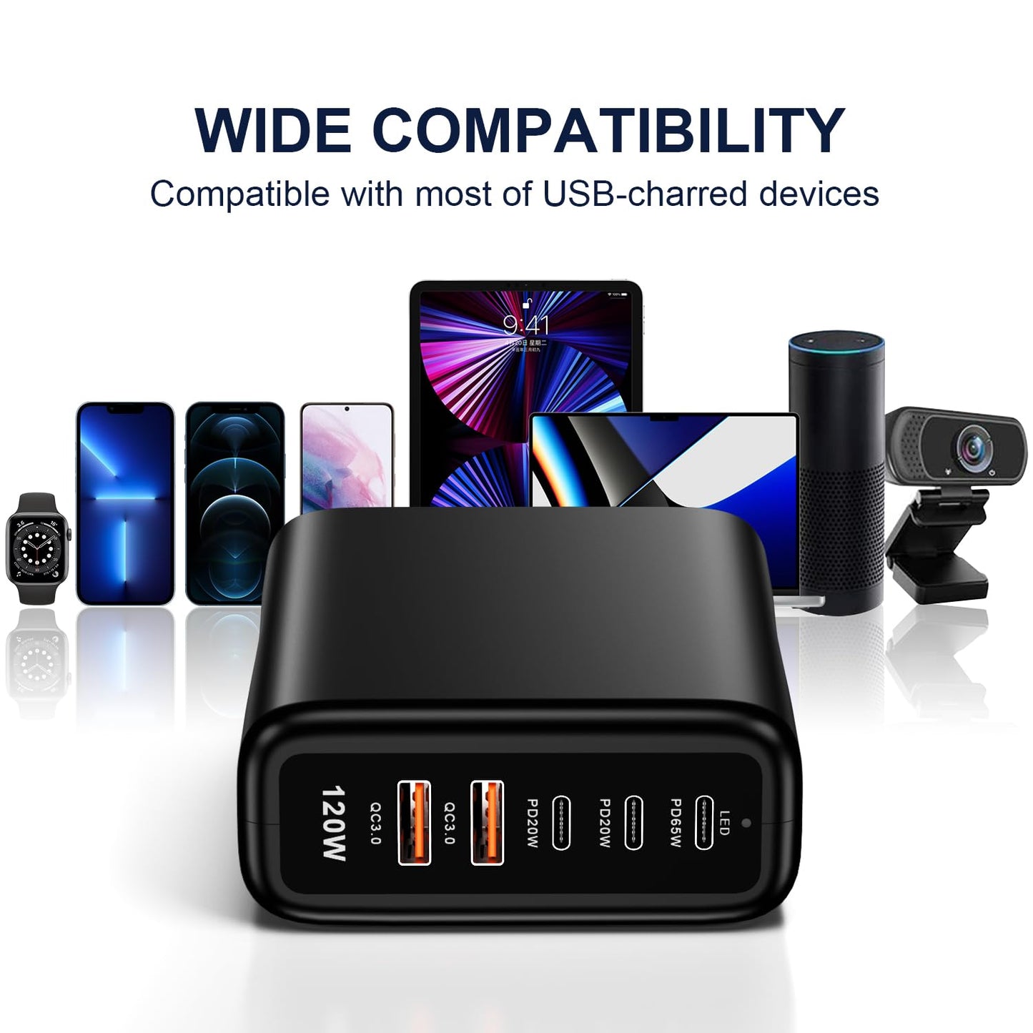USB C Charging Station Fast Wall Charger USBC Charging Power Hub for Multiple Device Desktop Charge Block 3 USB C 2 USB A 120W Pd Rapid Strip Adapter