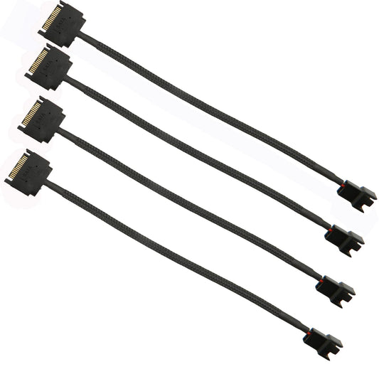 FBHDZVV 4Pcs SATA Power Splitter Y Cable 1 to 1 15 Pin Male SATA to Sleeved 3 Pin/4 Pin PMW 12V PC Case Fan Power Supply SATA Connector Cable