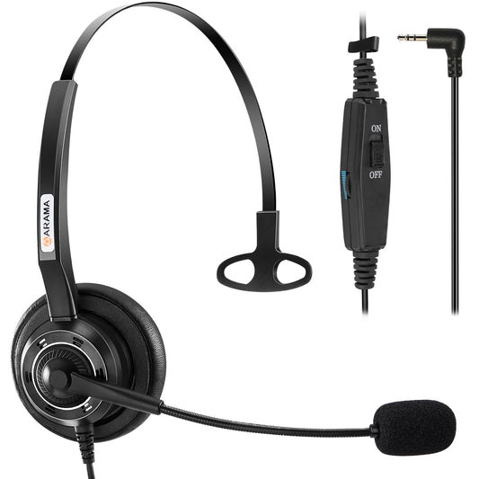Phone Headset 2.5mm with Microphone Noise Canceling Mute Switch, Telephone Headset for Landline Cordless Phones Compatible with Panasonic VTech AT&T