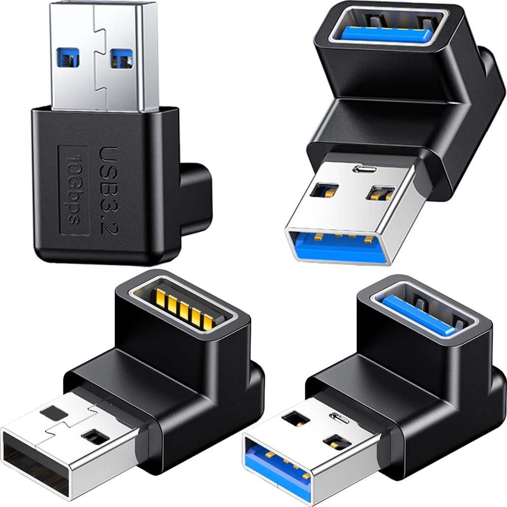 Warmstor 4 Pack 10Gbps USB 3.1 Male to Female Adapter Right Angle Up and Down Angle 90 Degree USB 3.0 A Connector Support 3A Fast Charging…
