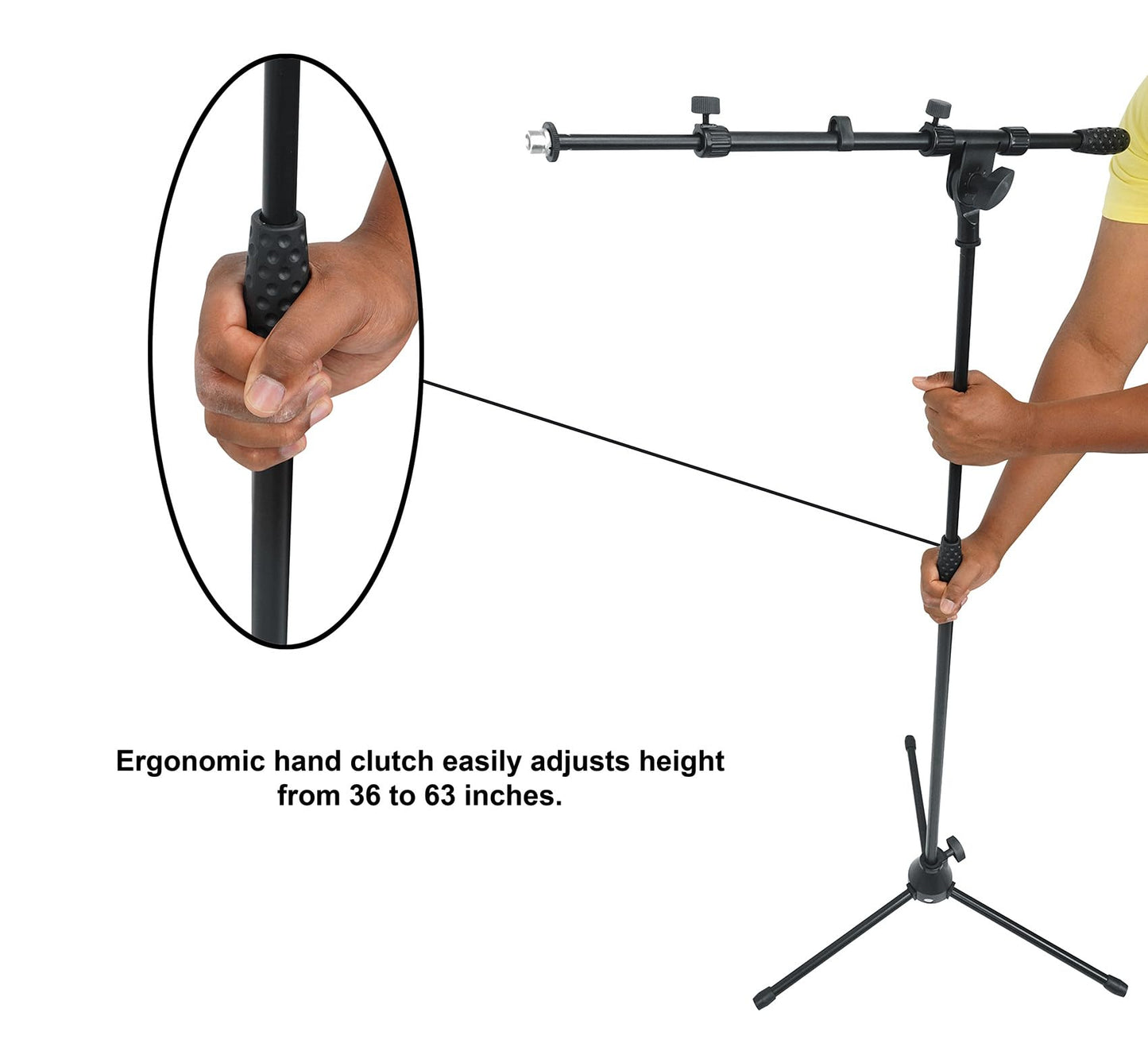Rockville RVMIC1 V2 Pro Audio Tripod Microphone Stand, Telescopic Boom, All-Metal Joints, Steel, Universal, Perfect for Studio & Live Performances