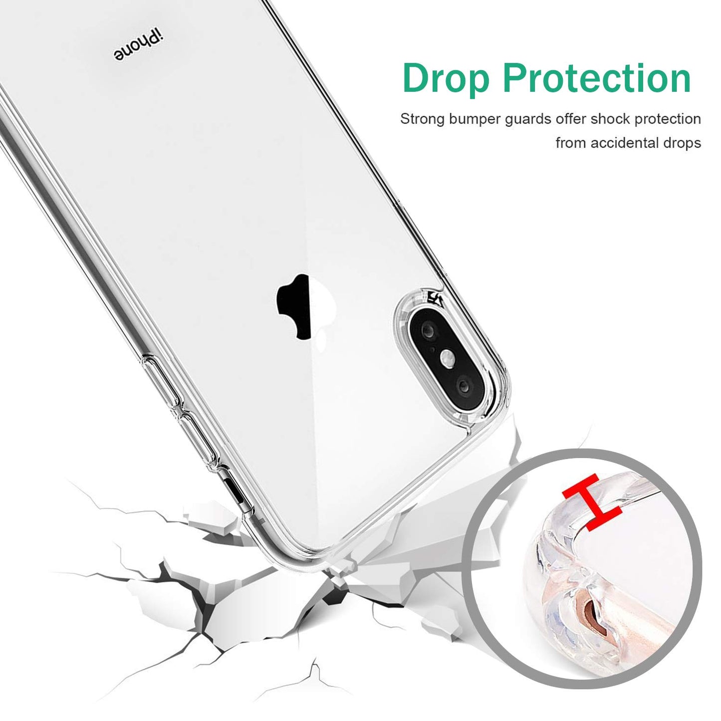 TENOC Phone Case Compatible with iPhone X & iPhone Xs, Clear Case Shockproof Protective Bumper Slim Cover for 5.8 Inch