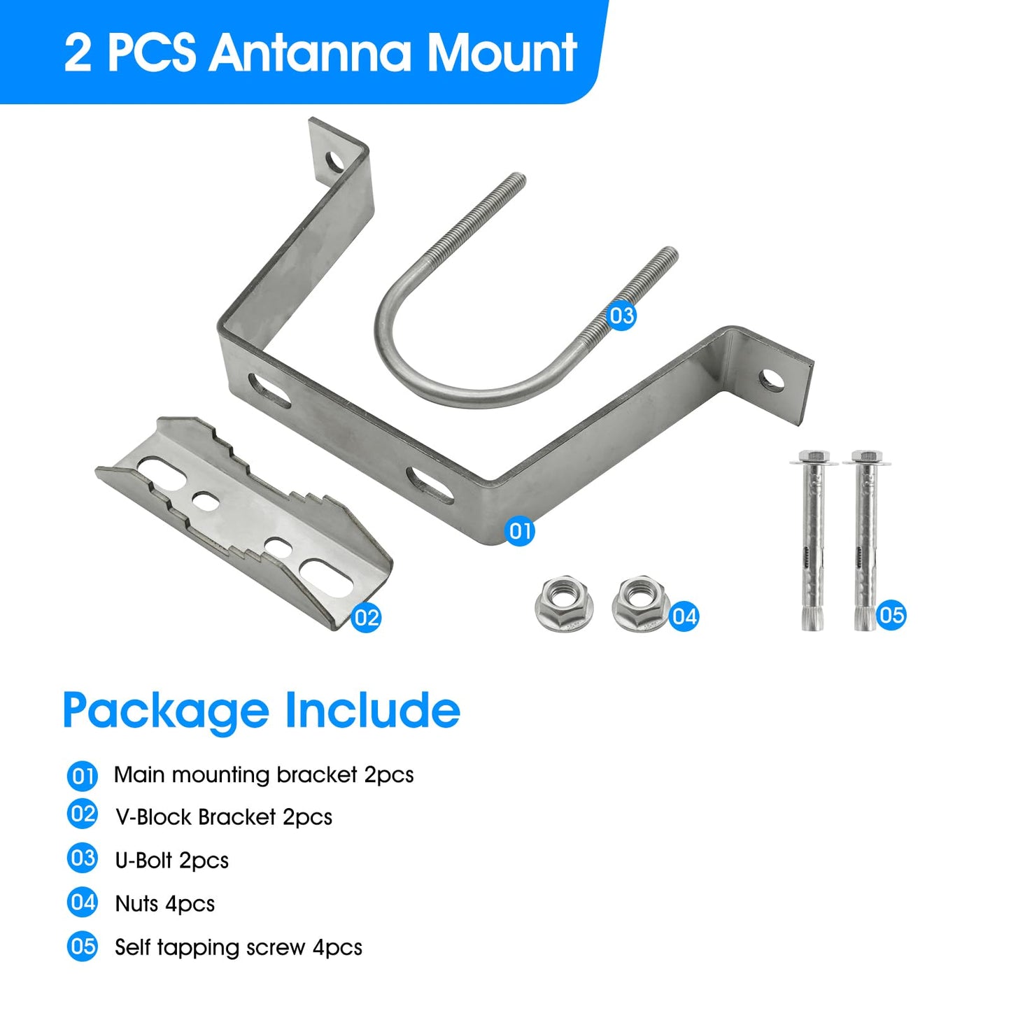 CYANTEKOMS 2Pack Antenna Wall Mount, 4'' Heavy-Duty Antenna Mast Clamp Accessories Kit with 2 Brackets & lags Bolts for TV Antenna Mast