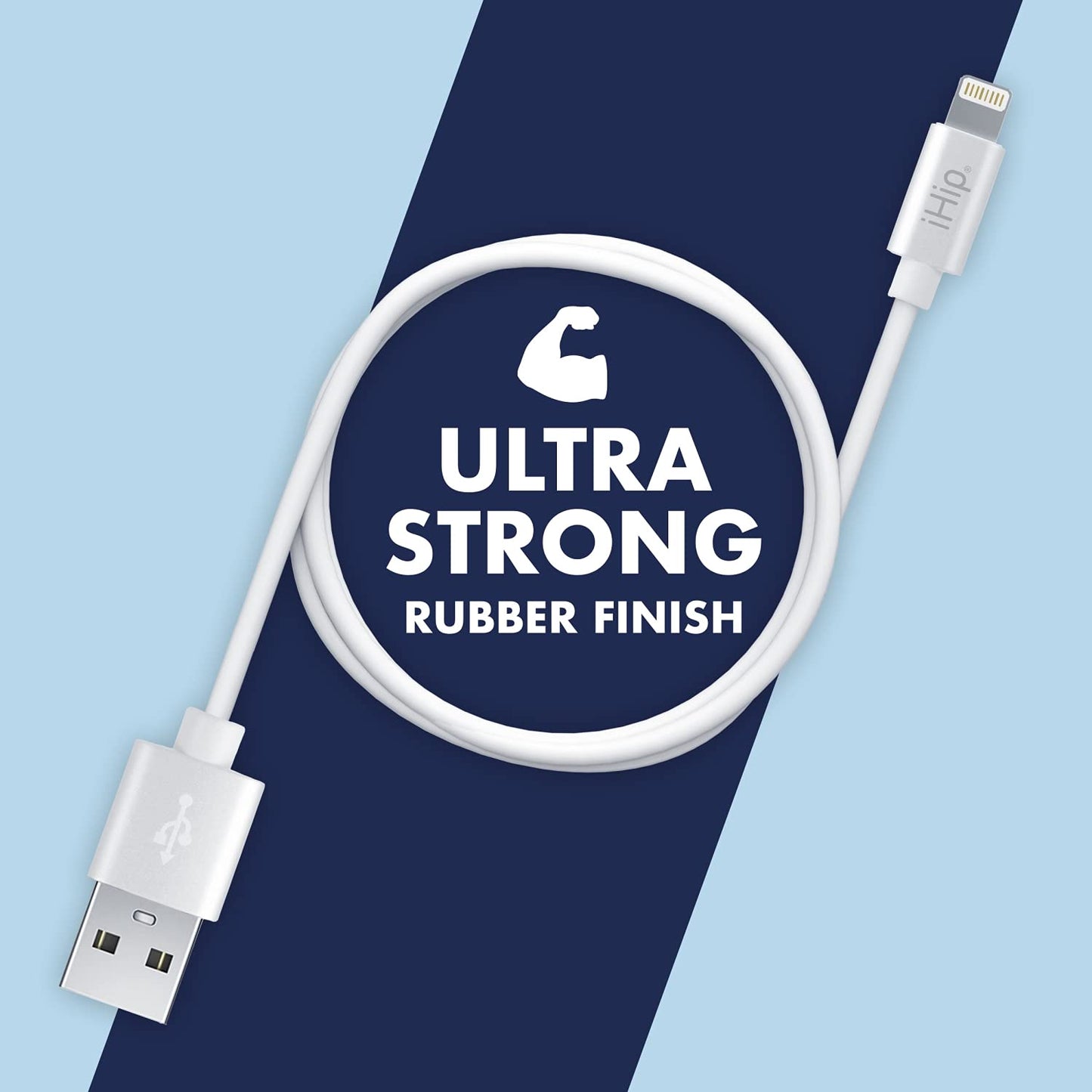 iHip 6ft PVC White Lightning Cable Rubber Finish Bend Test Certified - iPhone Charger Cable Durable USB Charging Cable Cord for iPhone/iPad/iPod