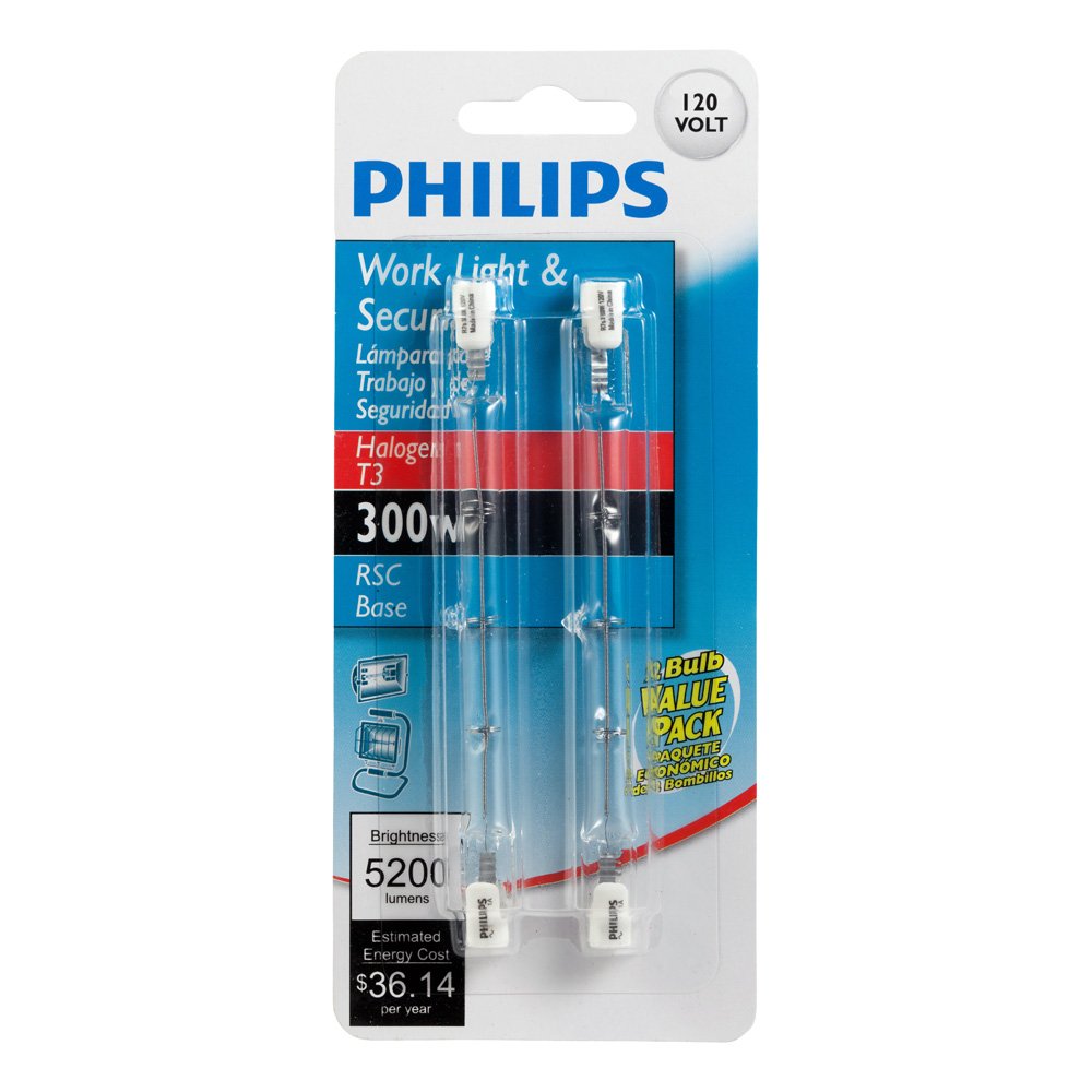 PHILIPS LED 415711 300-Watt 4.7-Inch T3 RSC 120-Volt Light Bulb with Double Ended Base, 2-Pack,Bright White