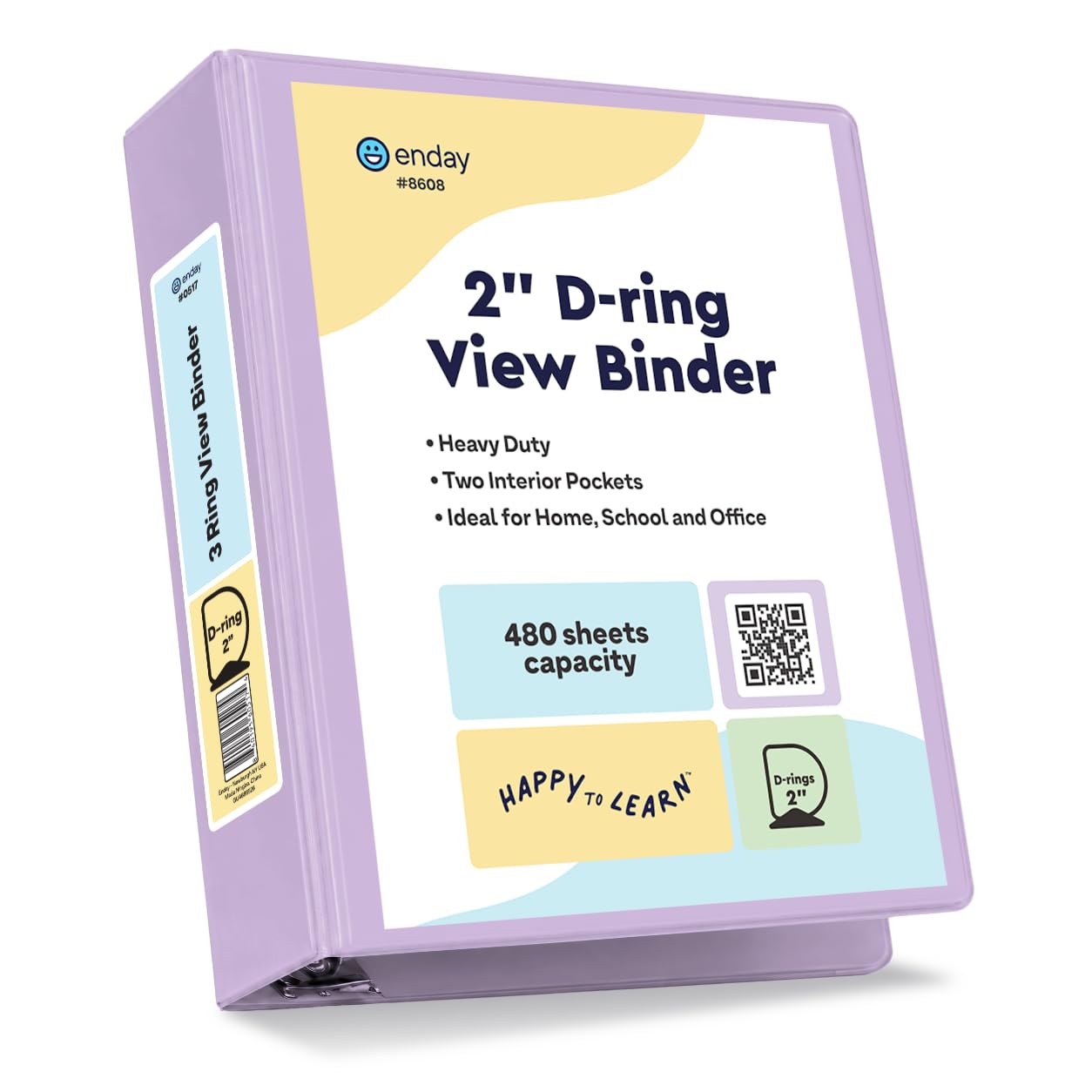 Enday 2 Inch Binder, Purple - 2 Inch 3 Ring Binder, D-Ring Pastel with Clear View Cover for Letter Size 8.5 x 11'' Paper & 2 Inside Pockets, Ideal