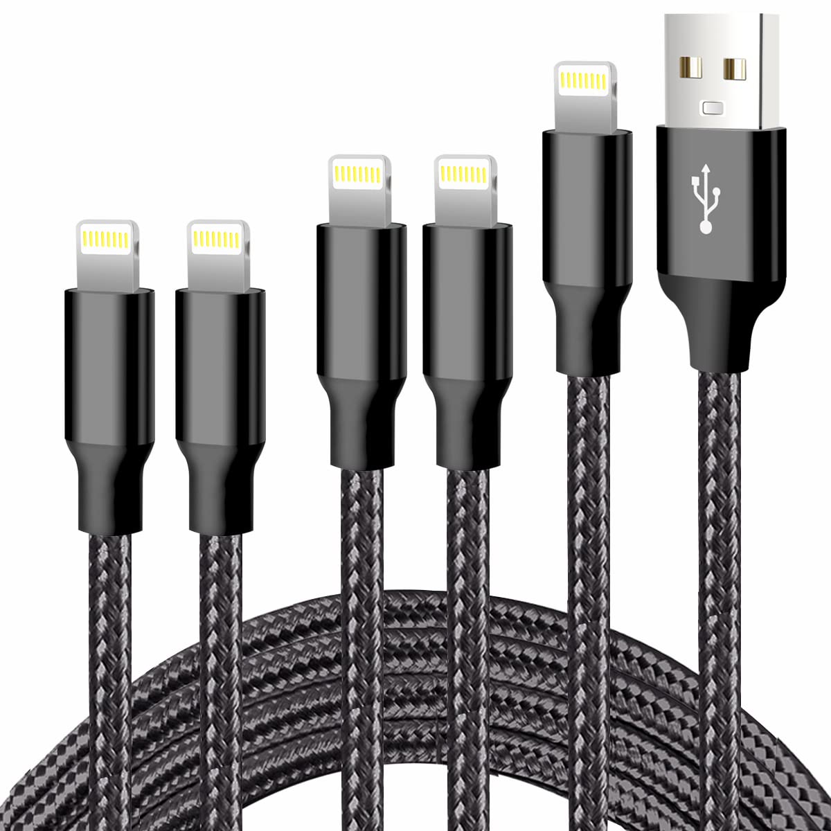 cugunu iPhone Charger, 5 Pack 3/3/6/6/10FT Apple MFi Certified USB Lightning Cable Nylon Braided Fast Charging Cord Compatible for iPhone…